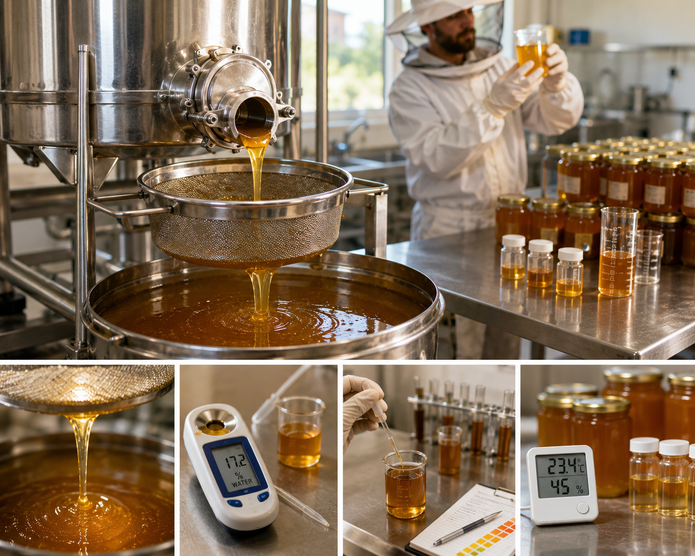 Filtered honey being tested for quality